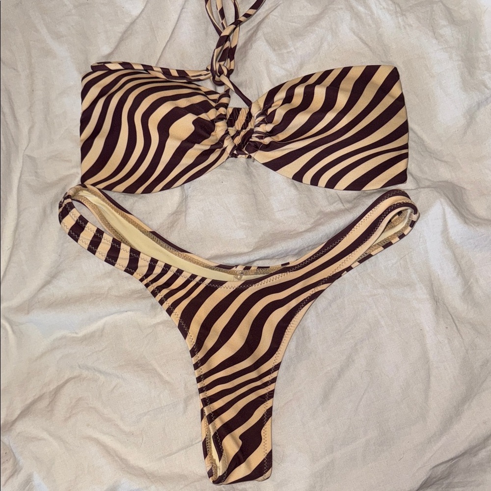 White Fox Boutique Zebra Print Bikini - Brown and Cream